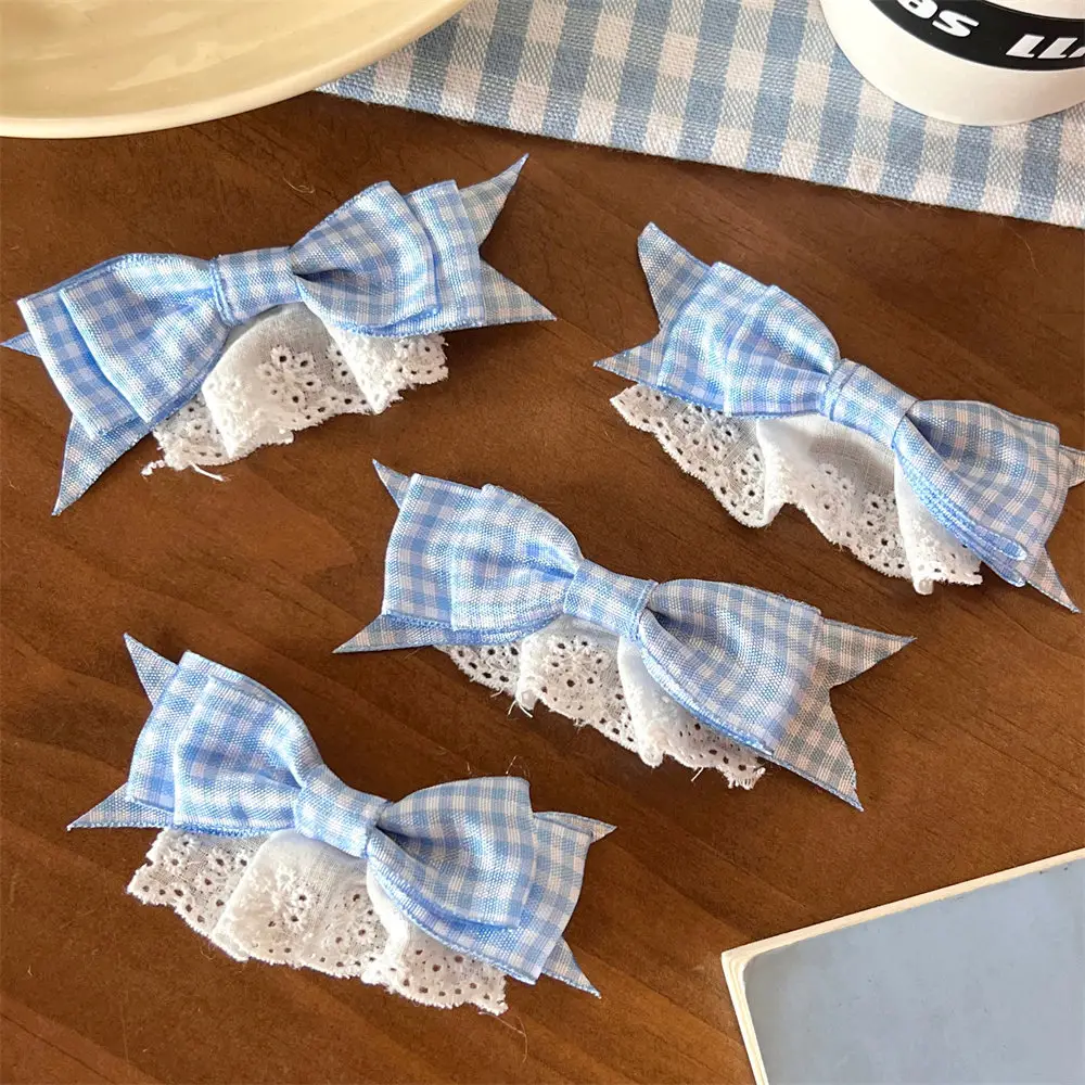 New Blue Plaid Bow Hairpin with Lace Edge — feature 14