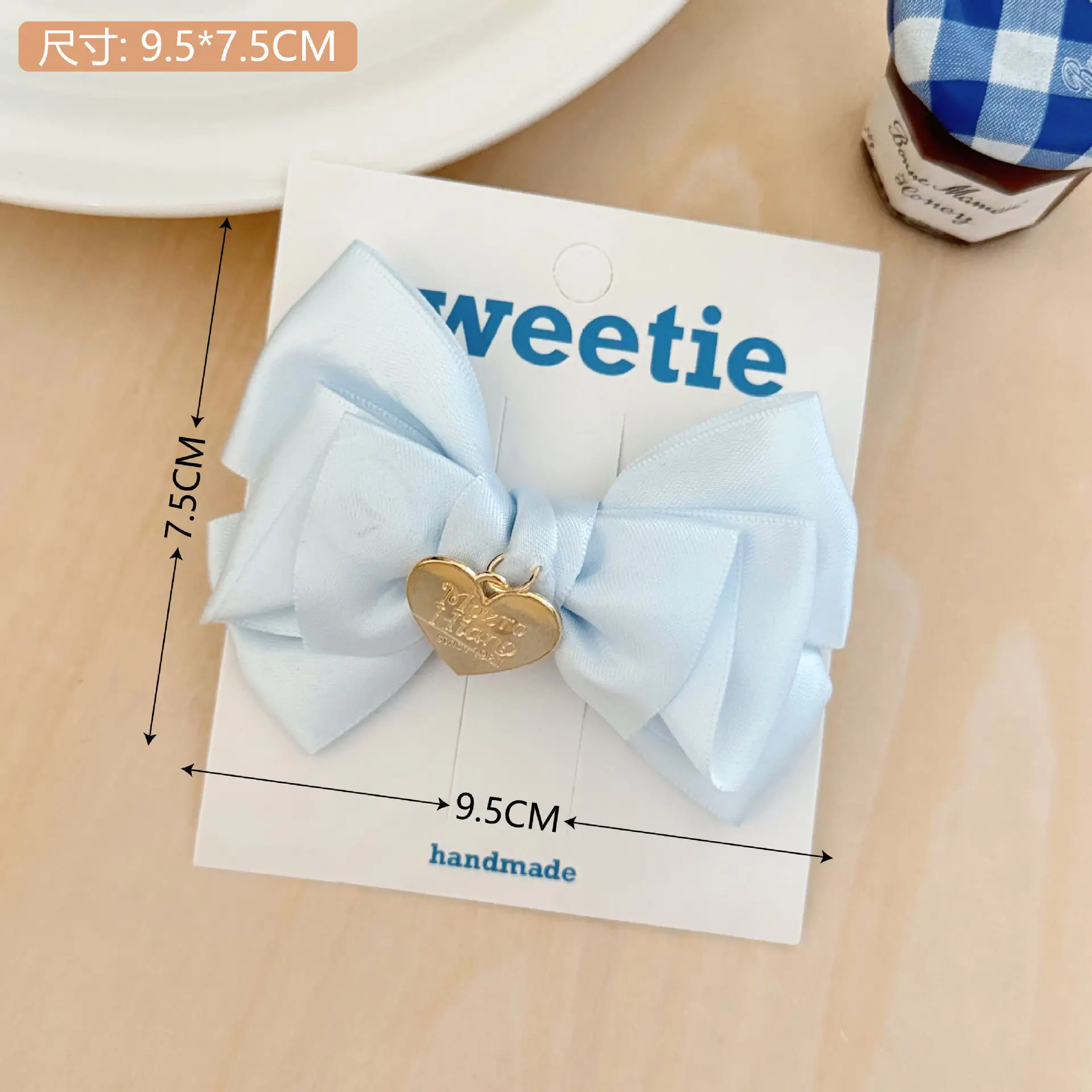 New Blue Plaid Bow Hairpin with Lace Edge - Image 9