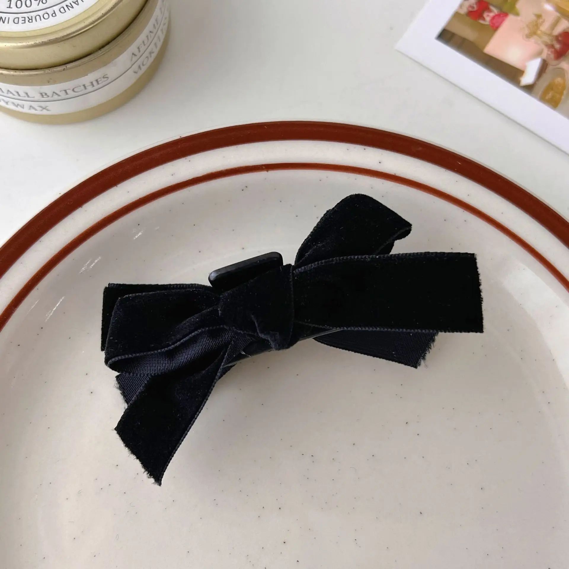 New Blue Plaid Bow Hairpin with Lace Edge - Image 3