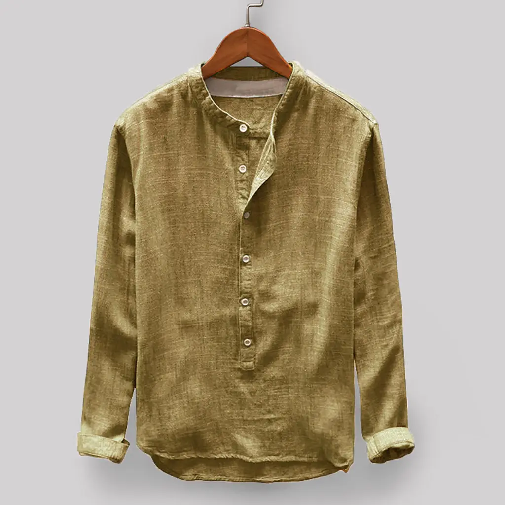 Men's Spot 2019 Cotton Button Collar Shirt Olive Gold - Image 3