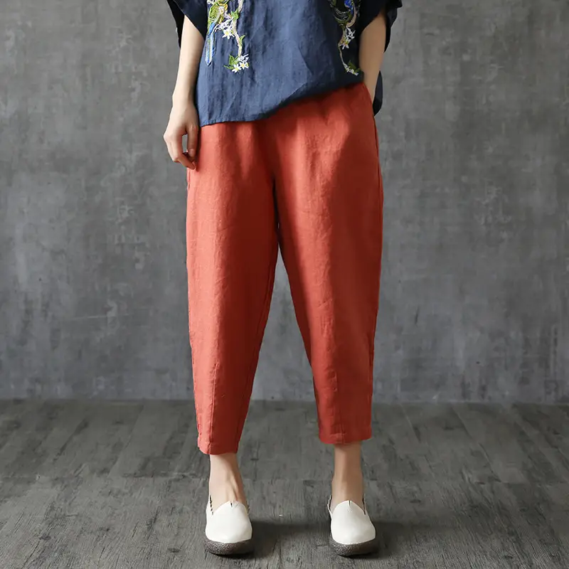 Women Linen Cropped Pants Summer 2025 - Image 4