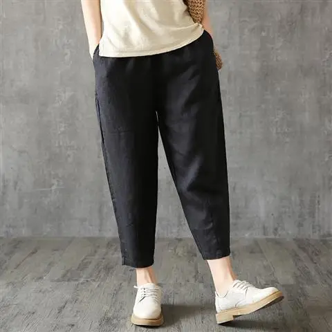 Women Linen Cropped Pants Summer 2025 - Image 2
