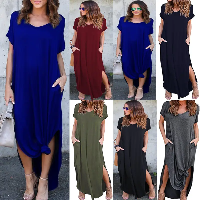 Maroon V-Neck Split Dress for Women Summer - Image 4
