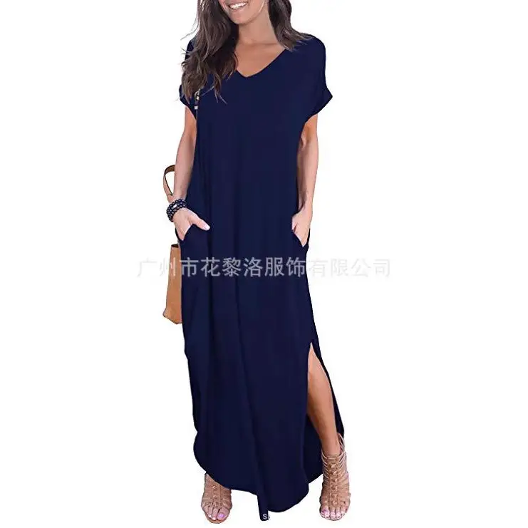 Maroon V-Neck Split Dress for Women Summer - Image 5