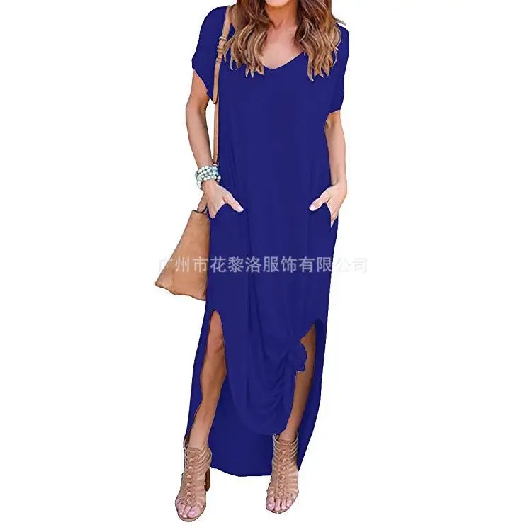 Maroon V-Neck Split Dress for Women Summer - Image 8