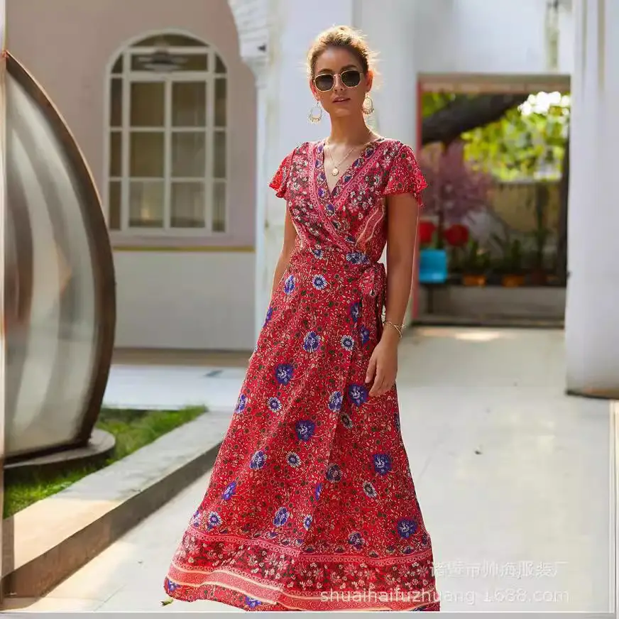 Printed Lace-Up Flared Dress for Women - Image 12