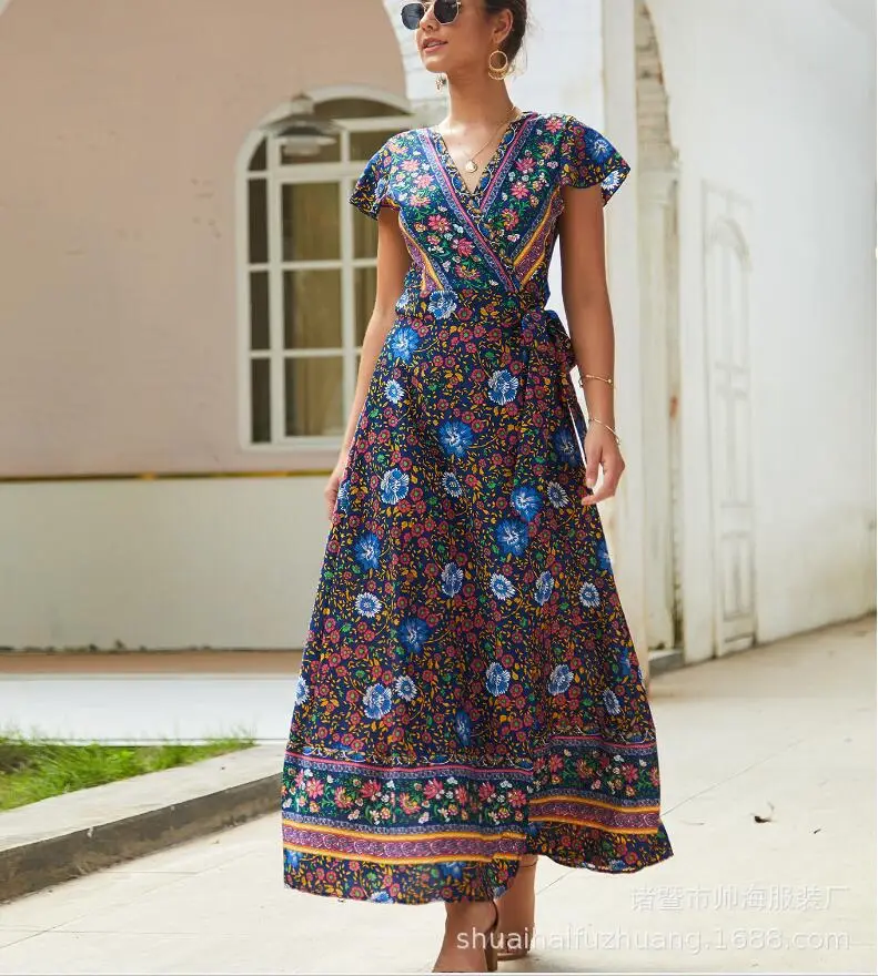 Printed Lace-Up Flared Dress for Women - Image 7