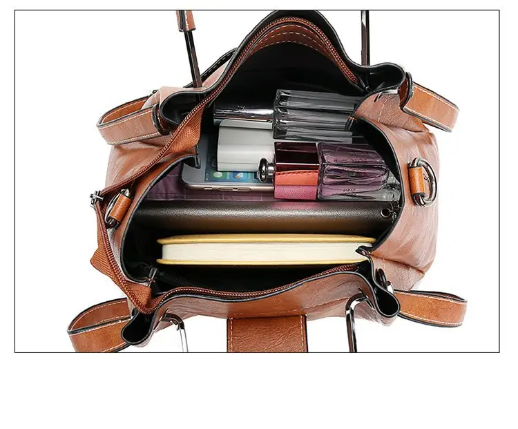 Women's Brown Leather Bucket Bag with Wide Strap — feature 5