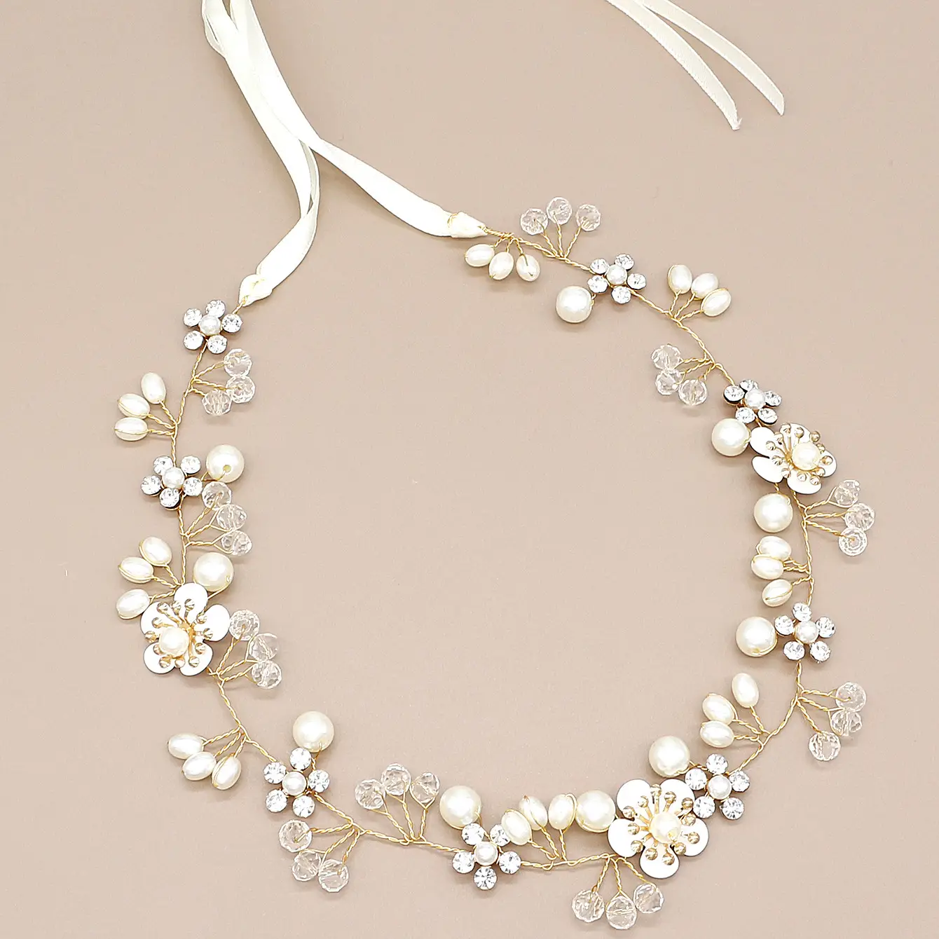 Korean Hair Band for Girls with Pearl & Crystal Flower Design - Image 2