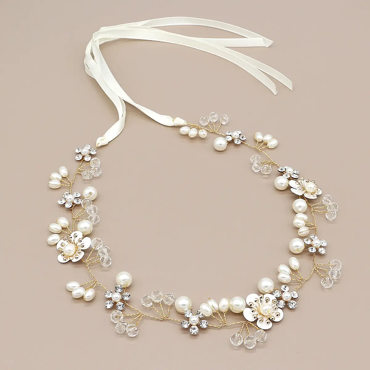 Korean Hair Band for Girls with Pearl & Crystal Flower Design - Image 3