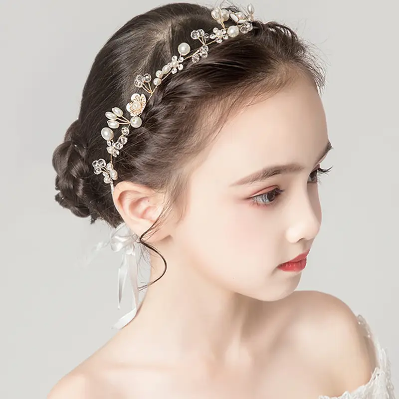 Korean Hair Band for Girls with Pearl & Crystal Flower Design - Image 4