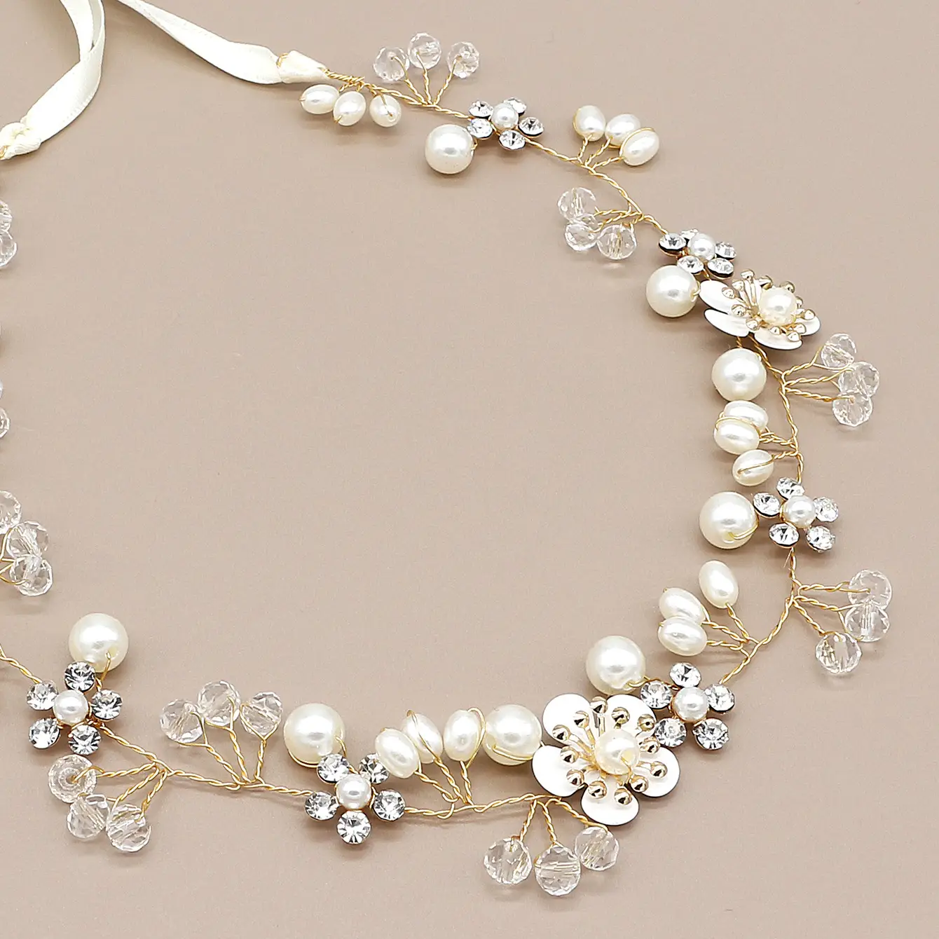 Korean Hair Band for Girls with Pearl & Crystal Flower Design - Image 5