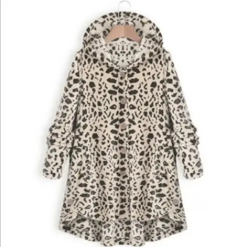Women's Leopard Print Hooded Jacket Brown Button Front - Image 10