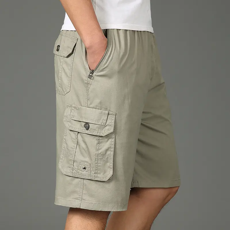 Men's Green Zipper Multi-Pocket Shorts Large - Image 2