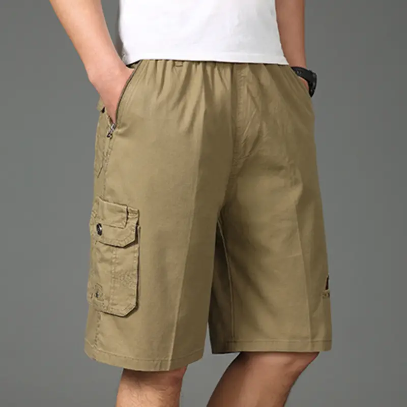 Men's Green Zipper Multi-Pocket Shorts Large - Image 3