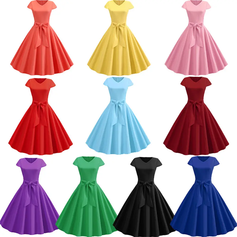 Red V-Neck Casual Swing Dress for Women - Image 11