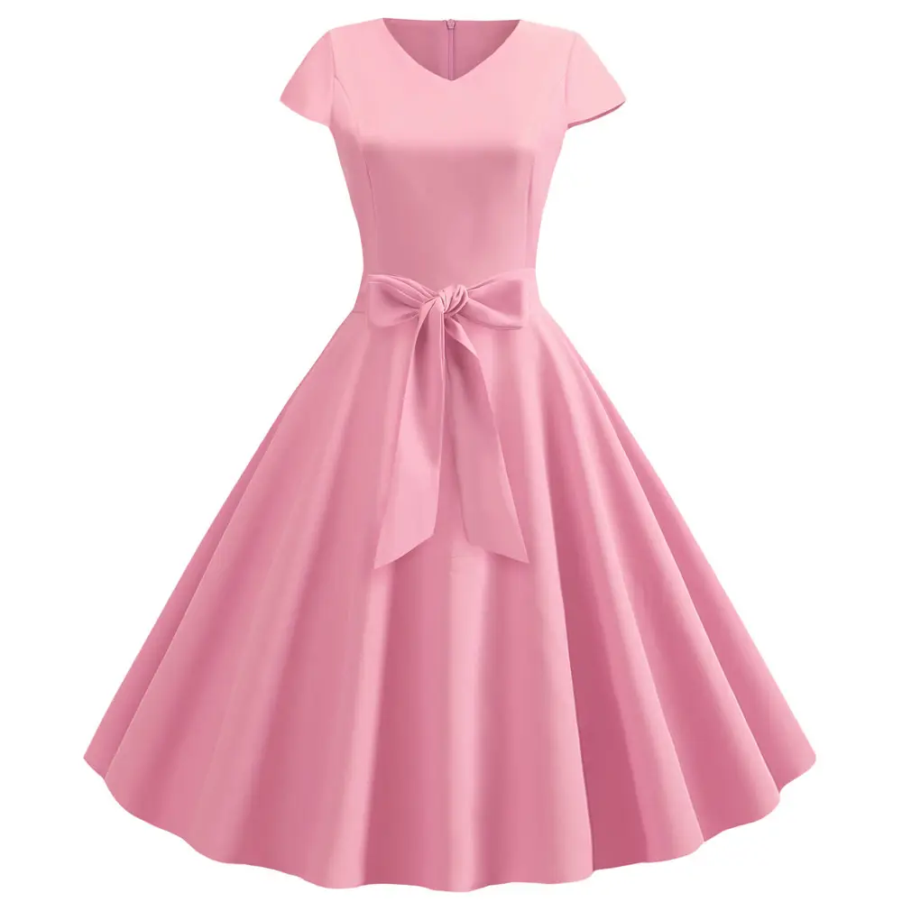Red V-Neck Casual Swing Dress for Women - Image 14
