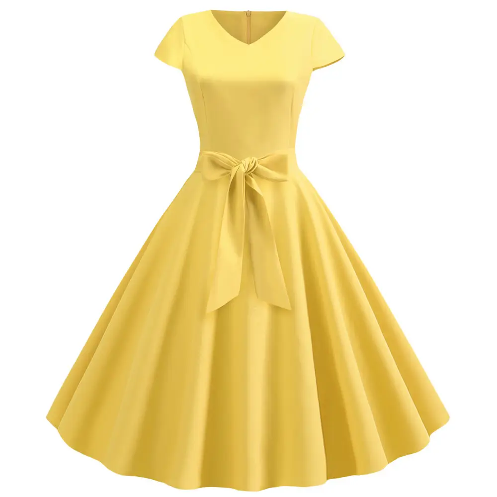 Red V-Neck Casual Swing Dress for Women - Image 15