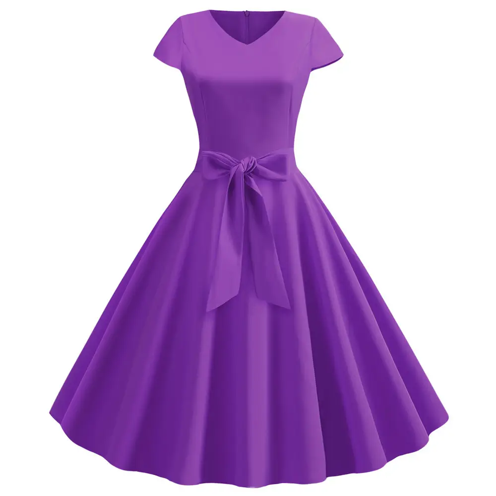 Red V-Neck Casual Swing Dress for Women - Image 4