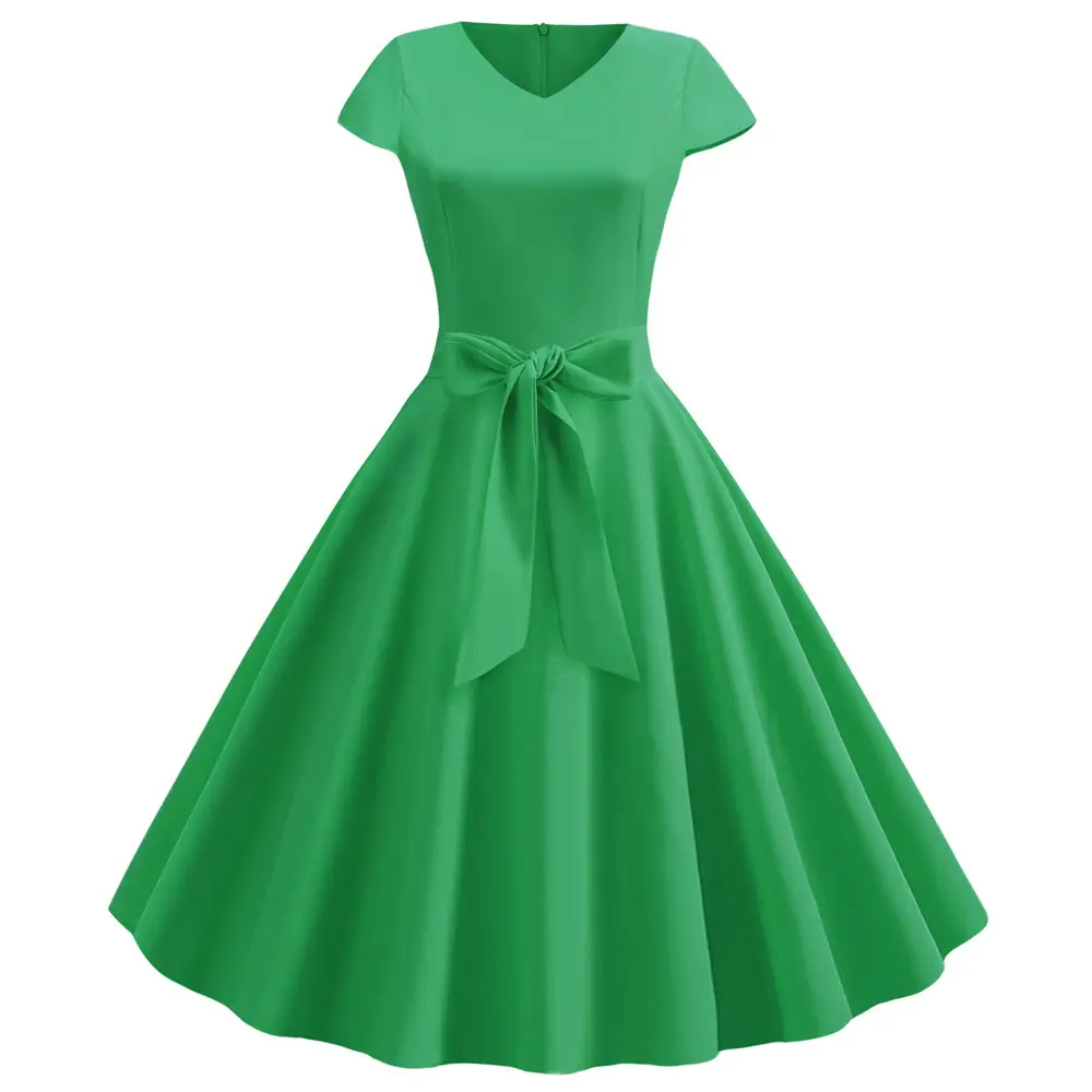 Red V-Neck Casual Swing Dress for Women - Image 5