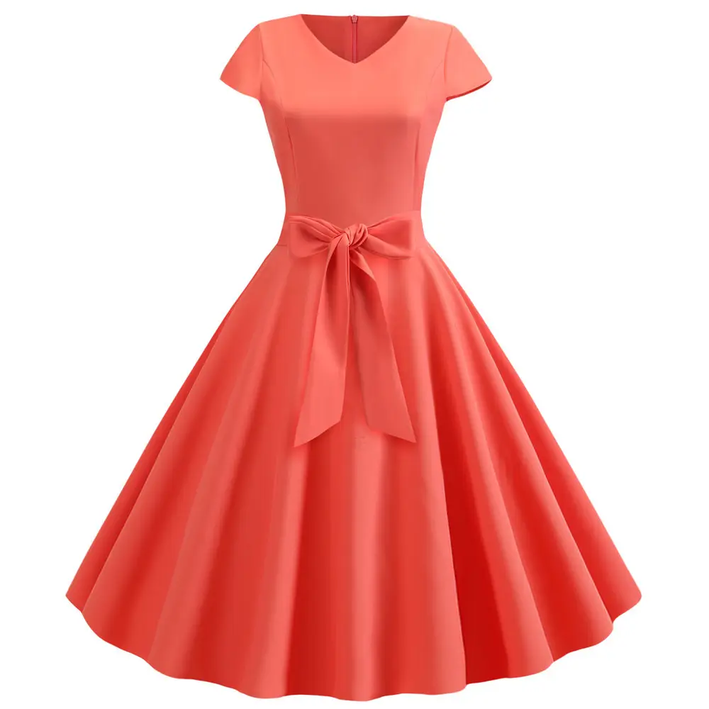 Red V-Neck Casual Swing Dress for Women - Image 7