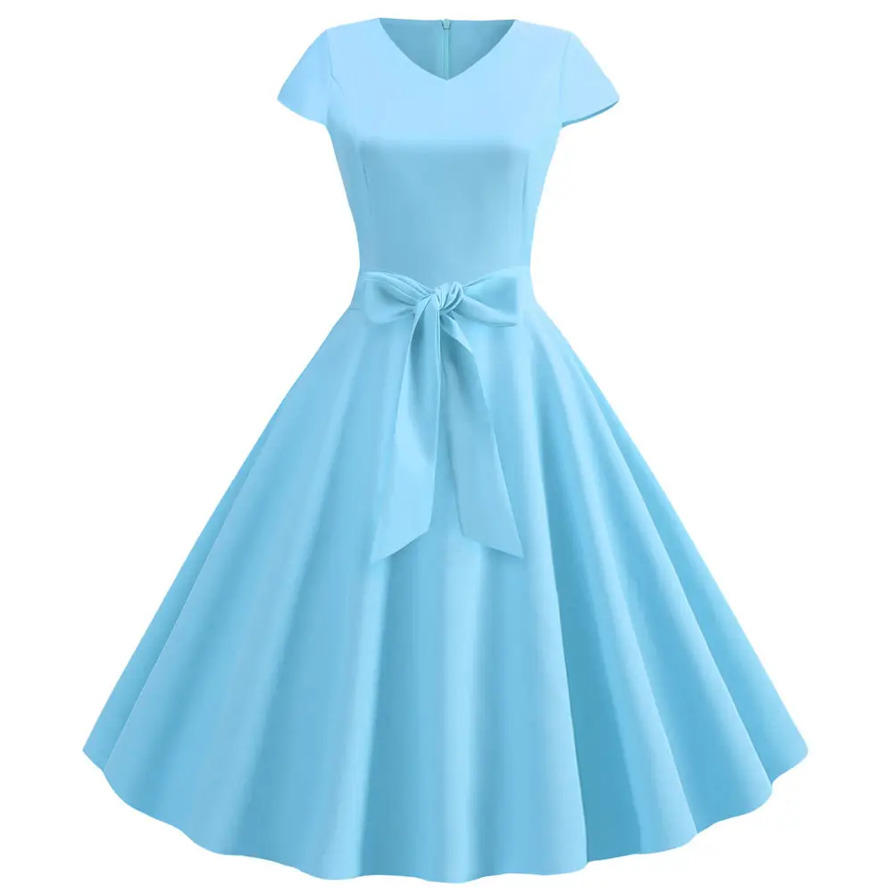 Red V-Neck Casual Swing Dress for Women - Image 8