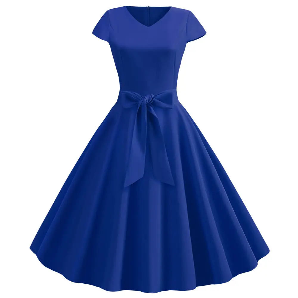 Red V-Neck Casual Swing Dress for Women - Image 9
