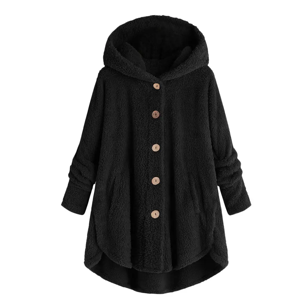Women's Light Blue Plush Hooded Jacket Winter Top