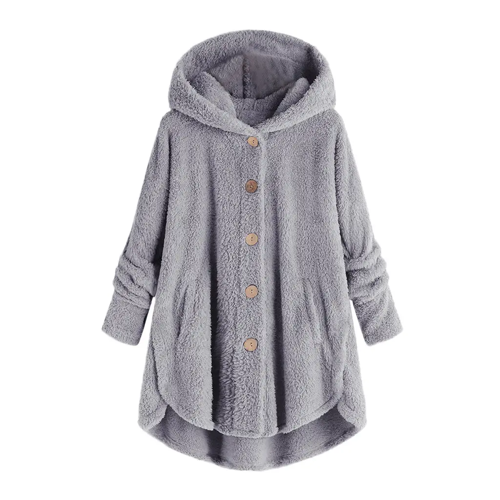Women's Light Blue Plush Hooded Jacket Winter Top