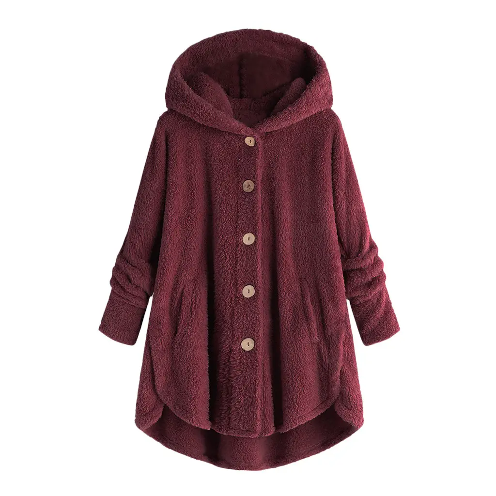 Women's Light Blue Plush Hooded Jacket Winter Top