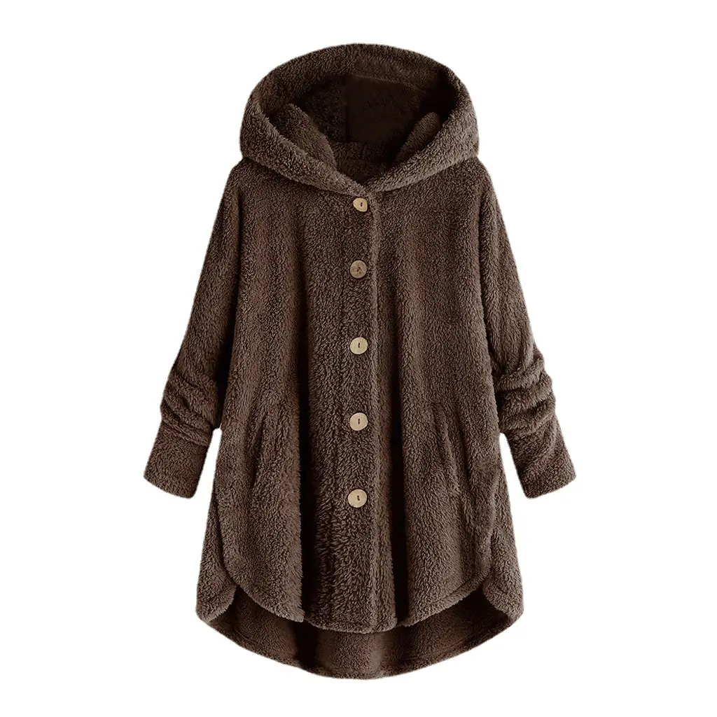 Women's Light Blue Plush Hooded Jacket Winter Top