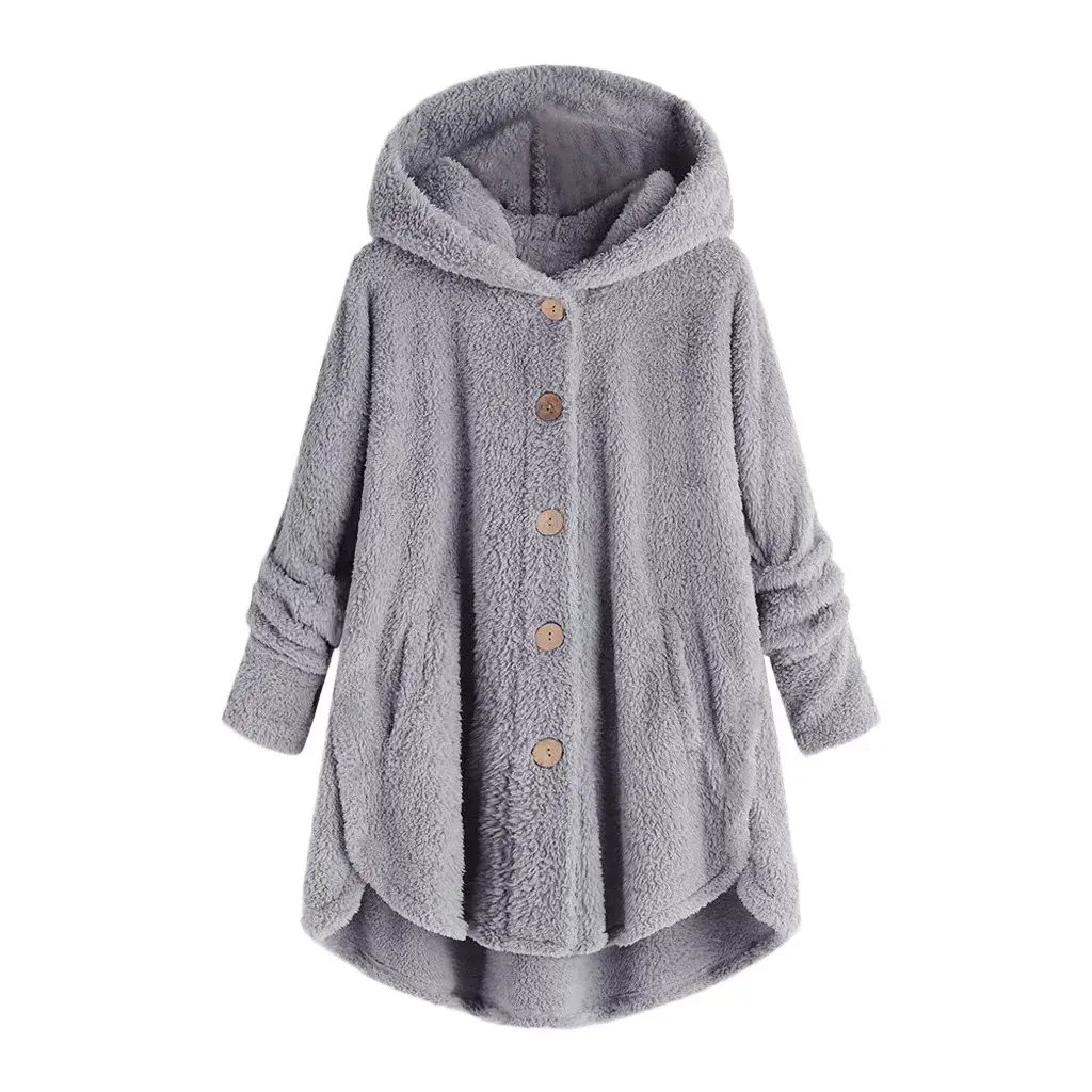 Women's Light Blue Plush Hooded Jacket Winter Top — feature 5
