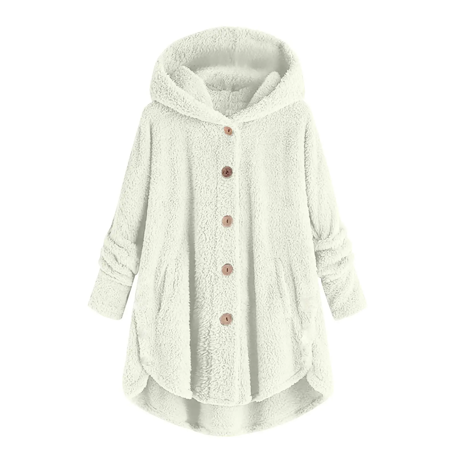 Women's Light Blue Plush Hooded Jacket Winter Top