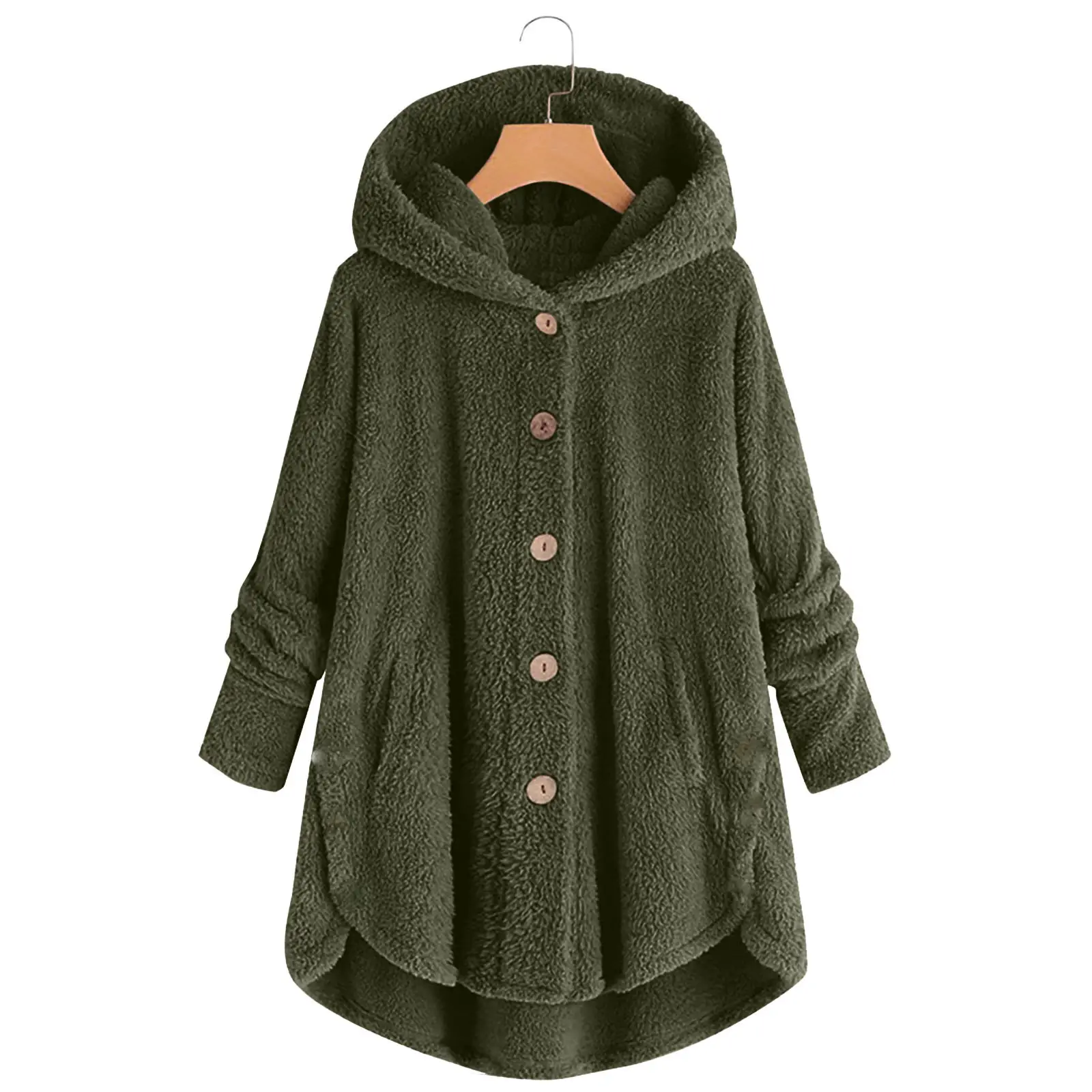 Women's Light Blue Plush Hooded Jacket Winter Top