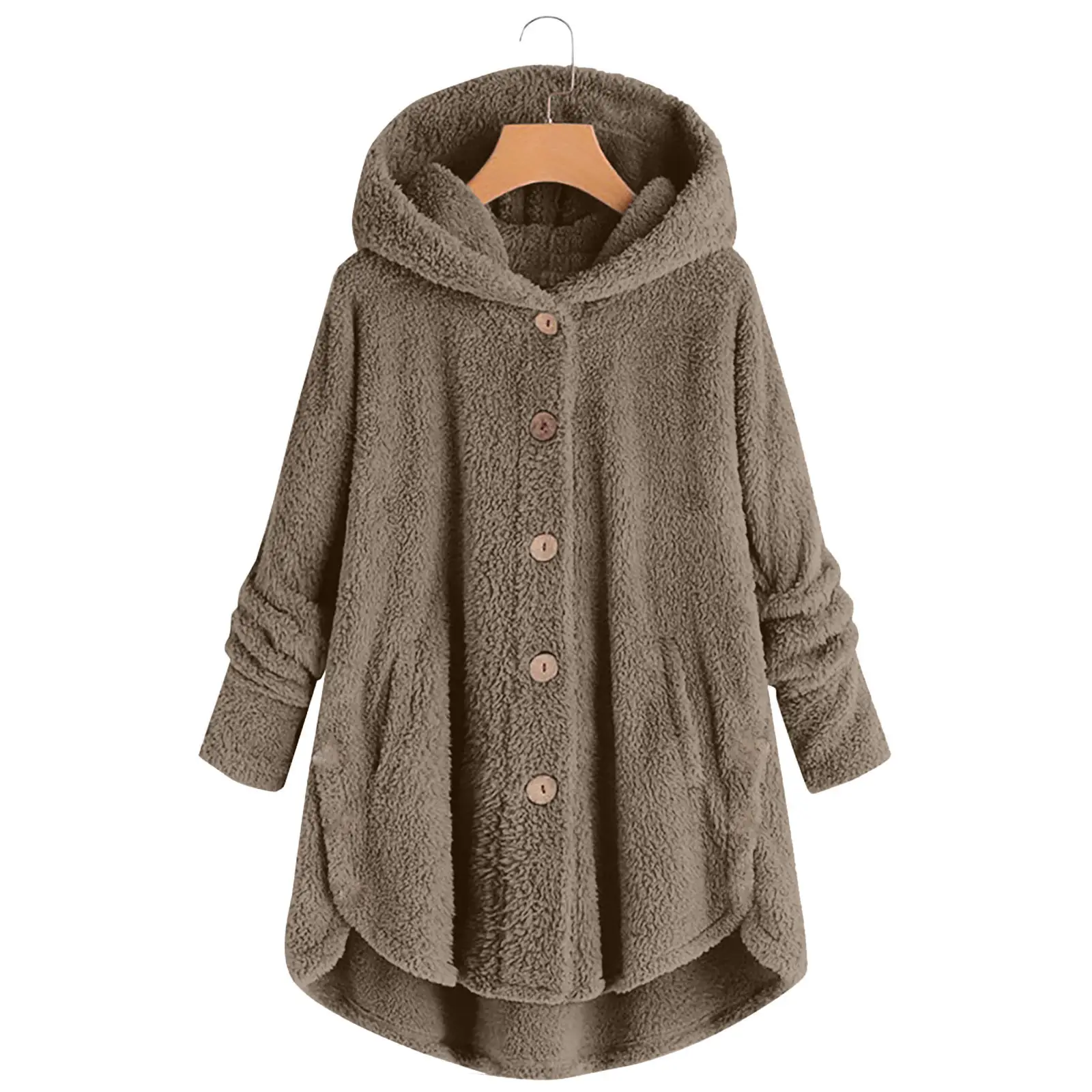 Women's Light Blue Plush Hooded Jacket Winter Top