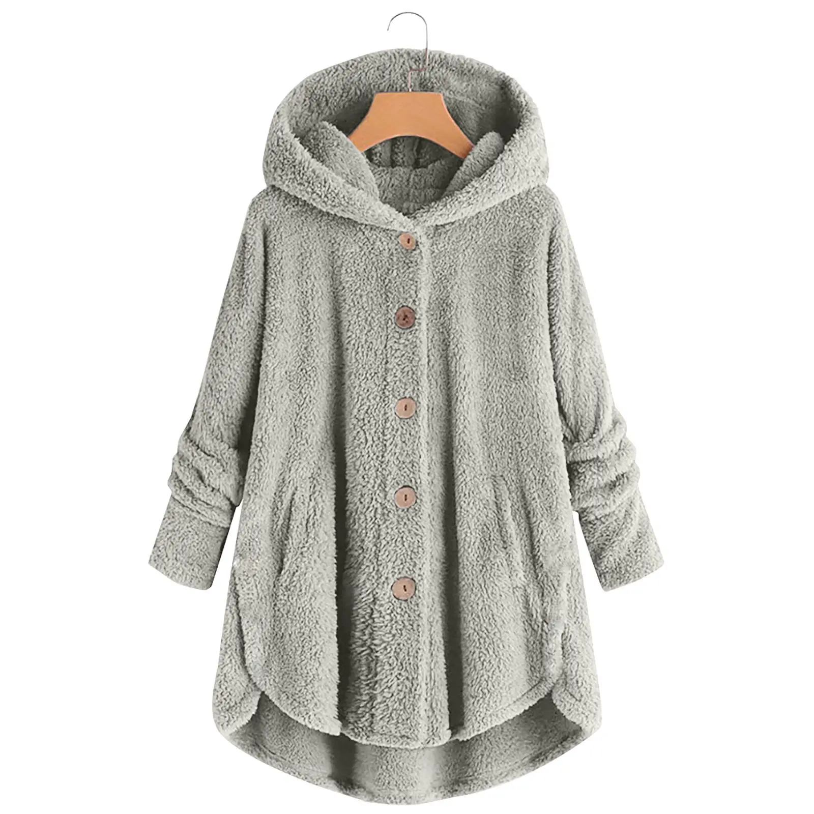 Women's Light Blue Plush Hooded Jacket Winter Top