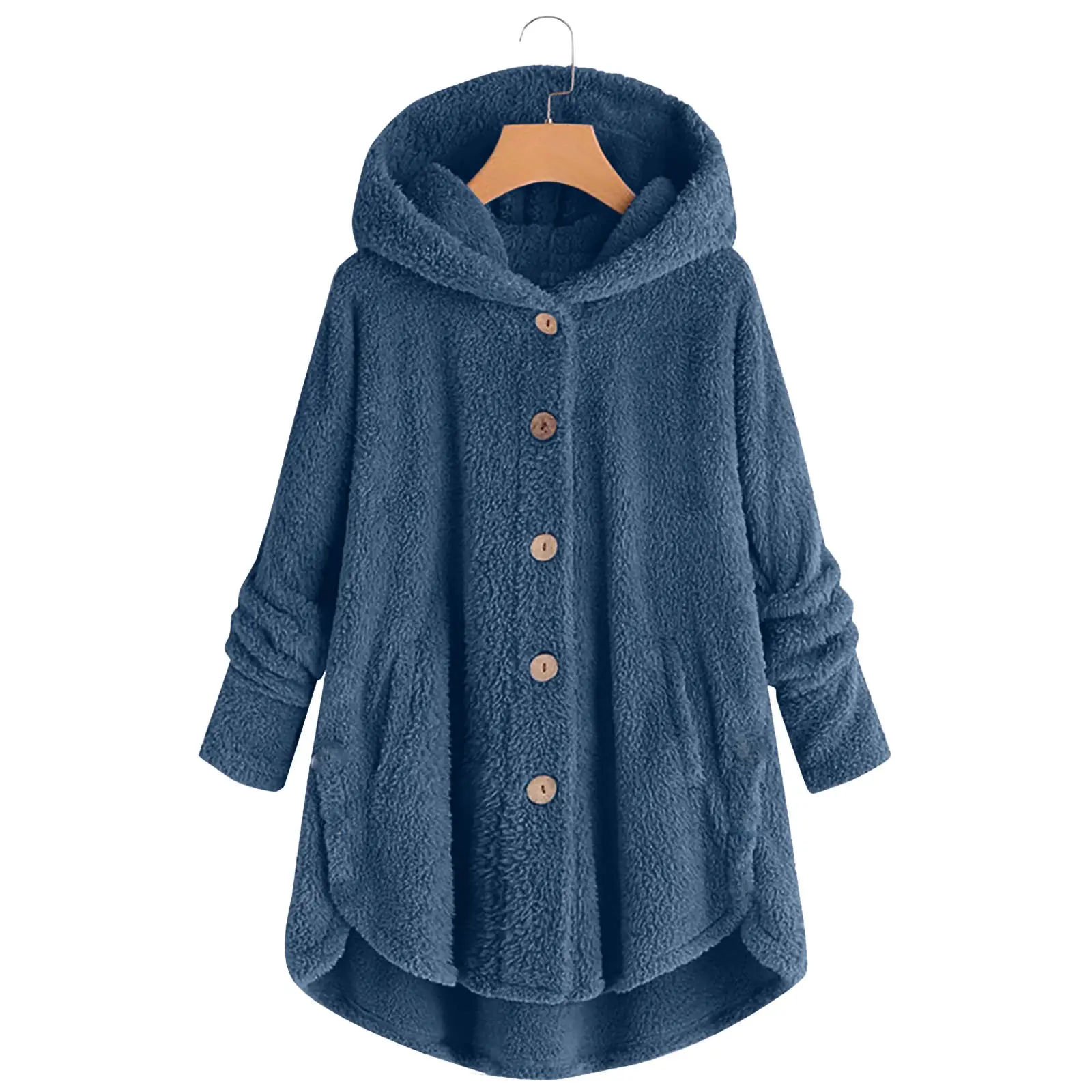 Women's Light Blue Plush Hooded Jacket Winter Top