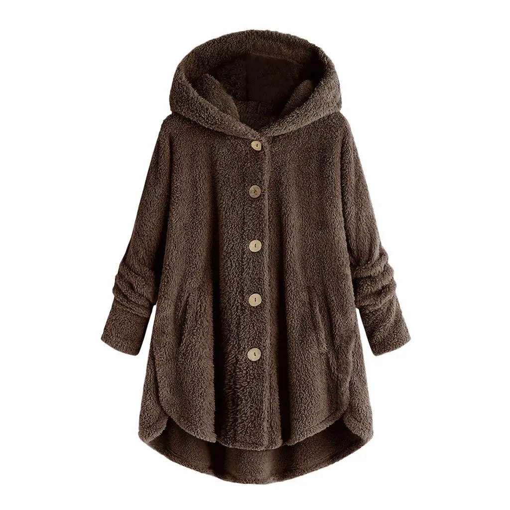 Women's Light Blue Plush Hooded Jacket Winter Top