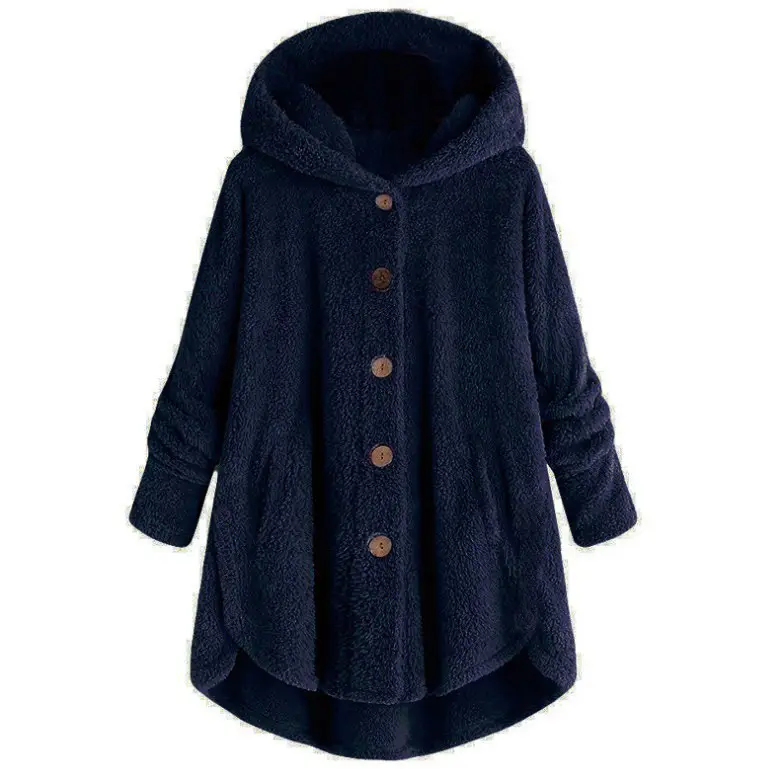 Women's Light Blue Plush Hooded Jacket Winter Top