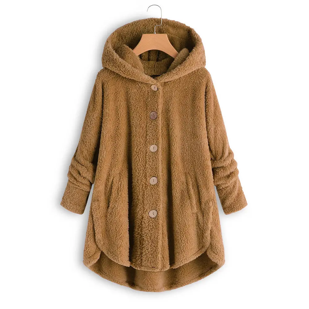 Women's Light Blue Plush Hooded Jacket Winter Top