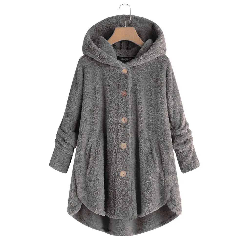 Women's Light Blue Plush Hooded Jacket Winter Top