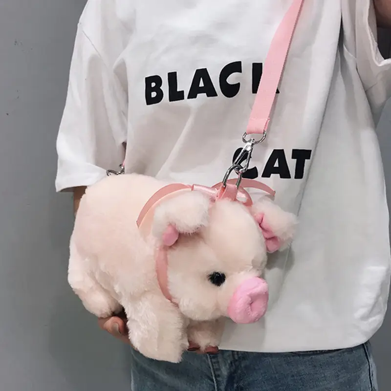 Pink Pig Plush Shoulder Bag for Girls - Image 3