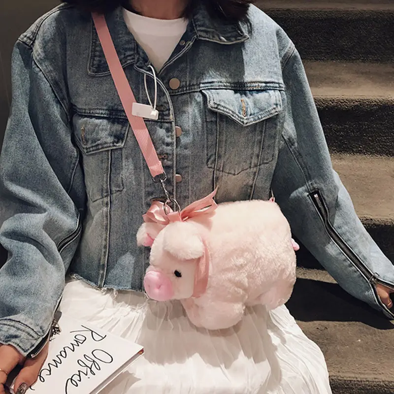 Pink Pig Plush Shoulder Bag for Girls - Image 4