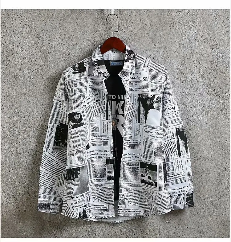 Men's Slim Fit Newspaper Printed Long Sleeve Shirt - Image 2