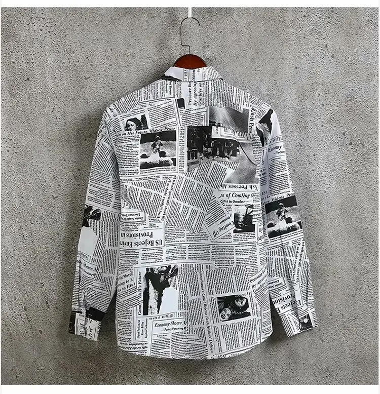 Men's Slim Fit Newspaper Printed Long Sleeve Shirt - Image 3