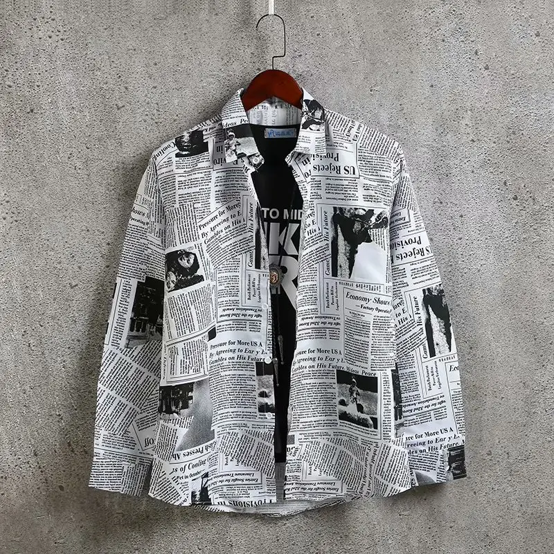 Men's Slim Fit Newspaper Printed Long Sleeve Shirt - Image 5
