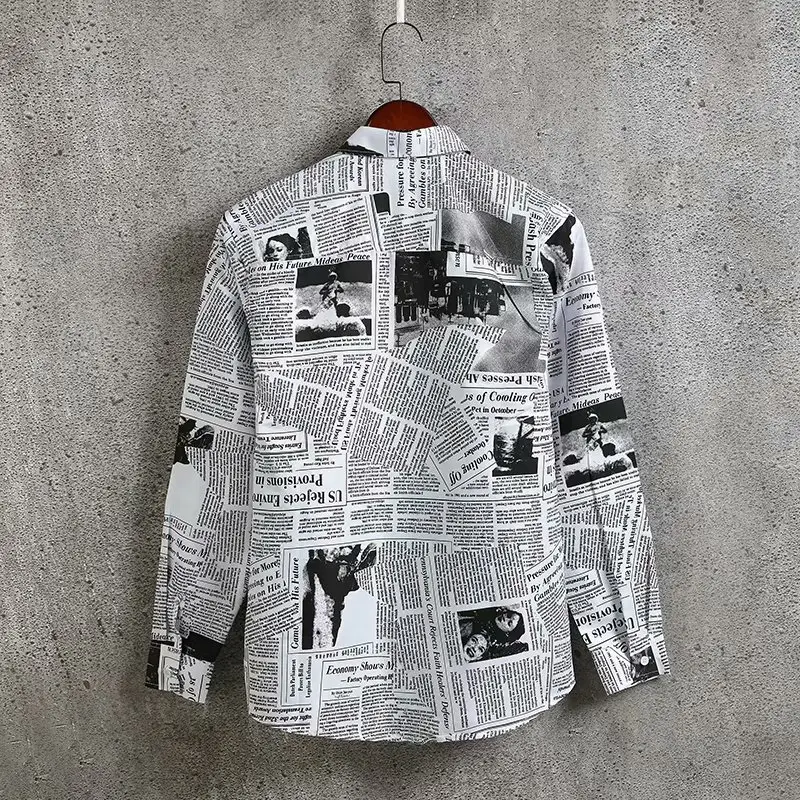 Men's Slim Fit Newspaper Printed Long Sleeve Shirt - Image 6