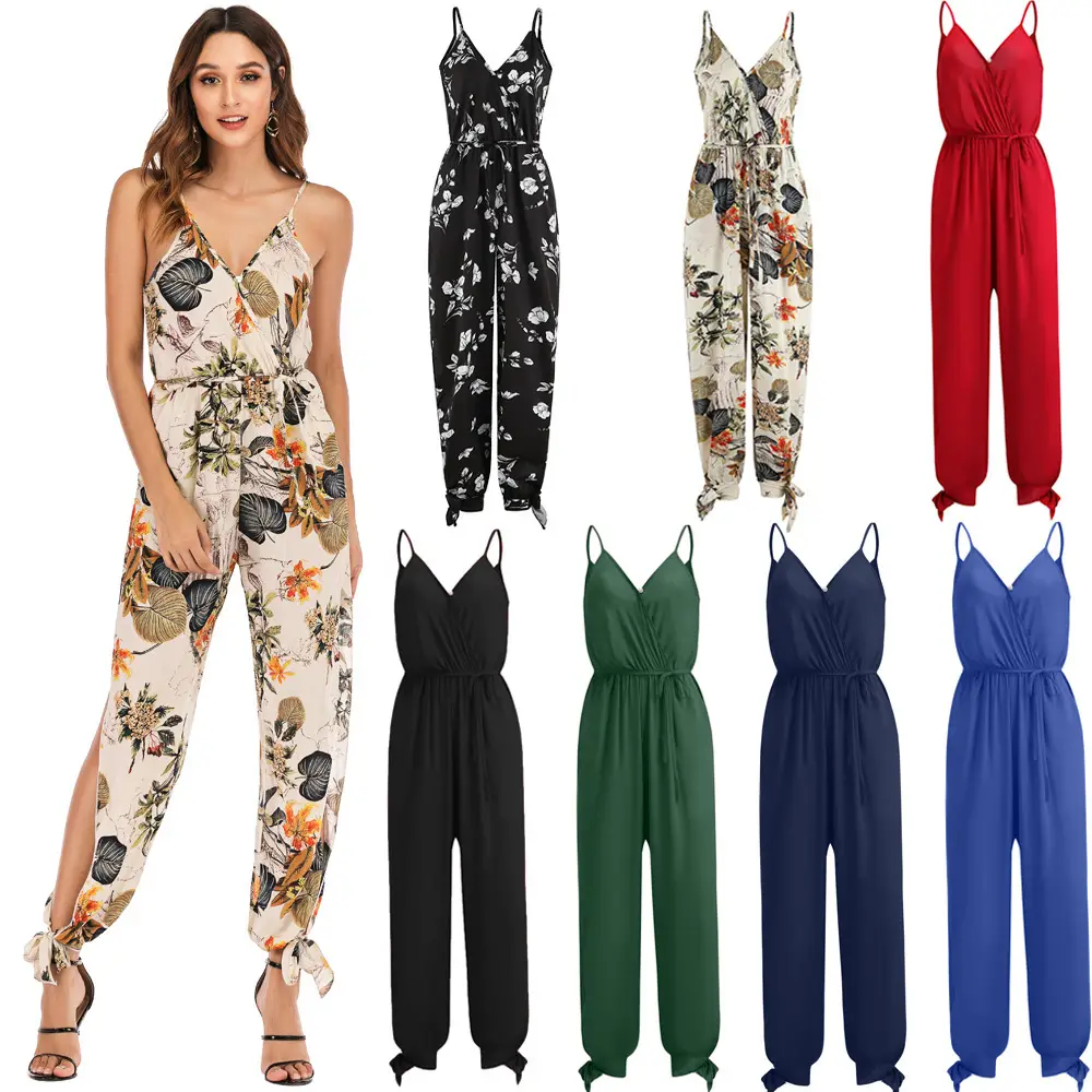Black Floral Long Jumpsuit with Deep V Neck and Backless Design - Image 6