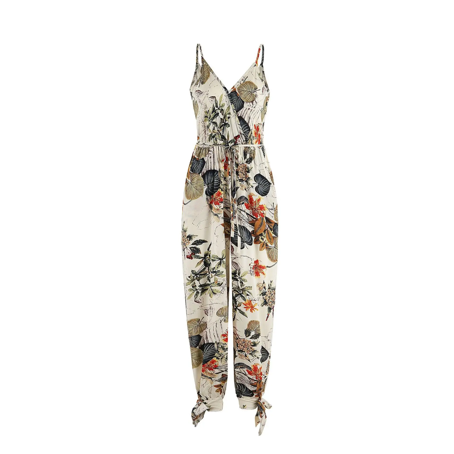 Black Floral Long Jumpsuit with Deep V Neck and Backless Design - Image 8