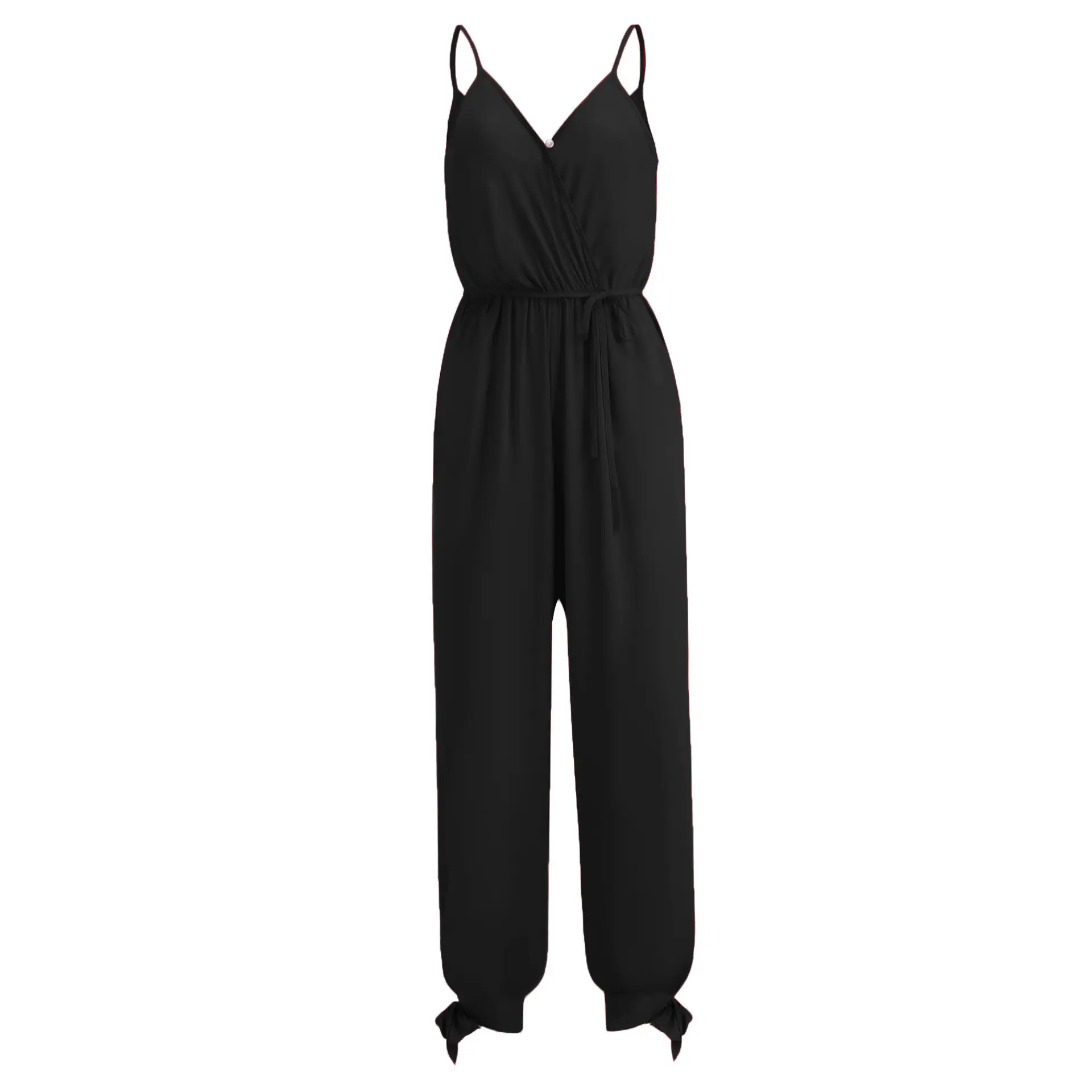 Black Floral Long Jumpsuit with Deep V Neck and Backless Design - Image 10